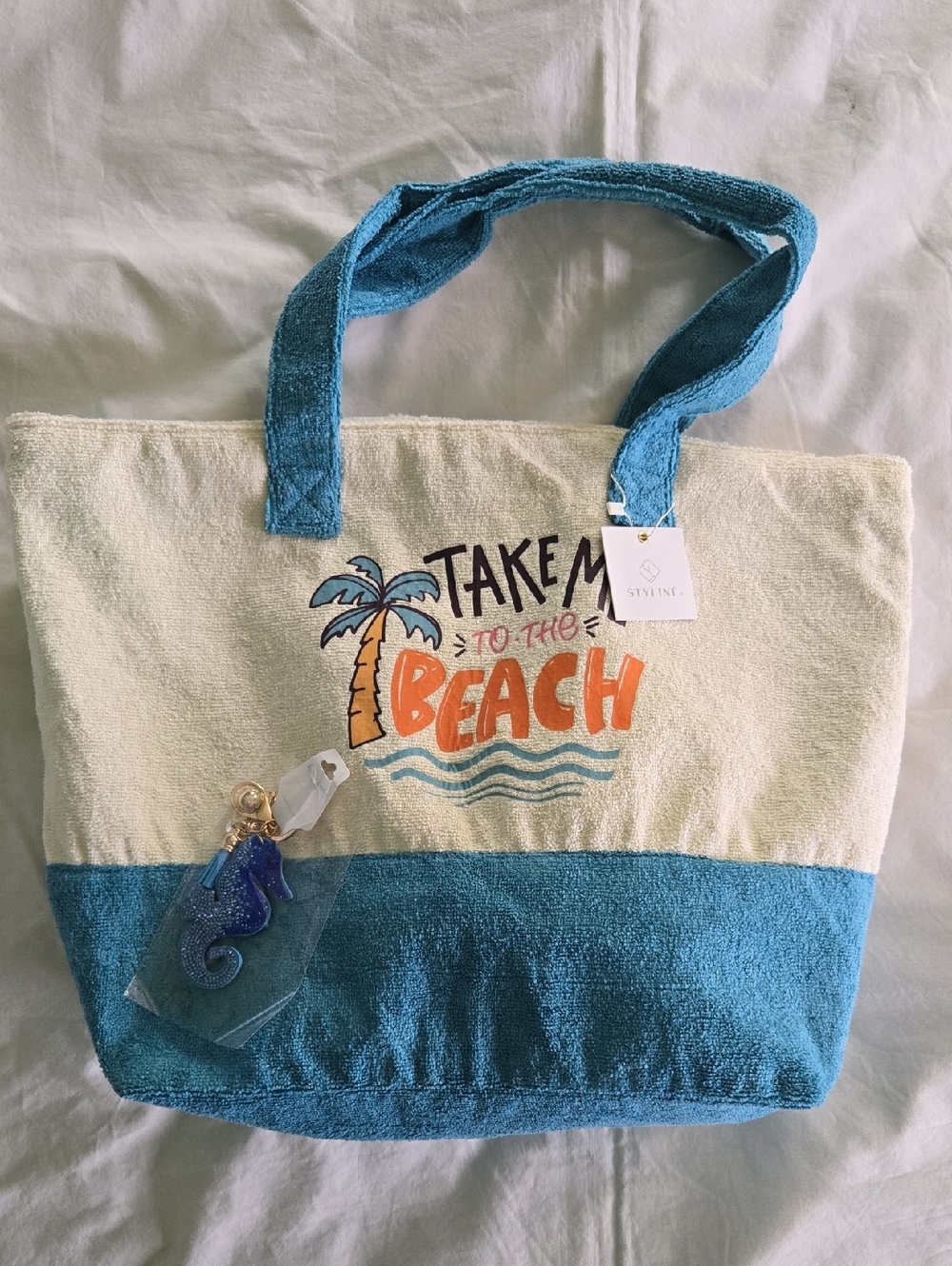 New Take Me to the Beach Tote Bag - Blue & Cream